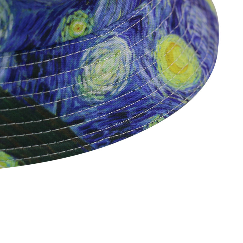 

New Ins Internet Celebrity Trendy Match Van Gogh The Starry Night Oil Painting Reversible Bucket Hat Outdoor Connector Sun Hat Wholesale No., Purple star