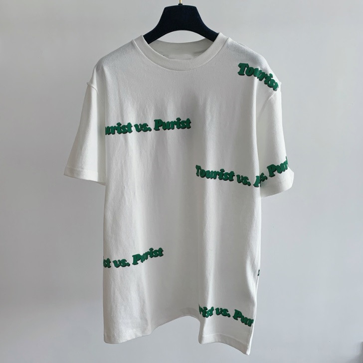 

Europe France Paris TOURIST VS PURIST series flocking Letter Print Tee Luxury Fashion T-Shirts Men Women Short Sleeve High Street Tshirt, White;black