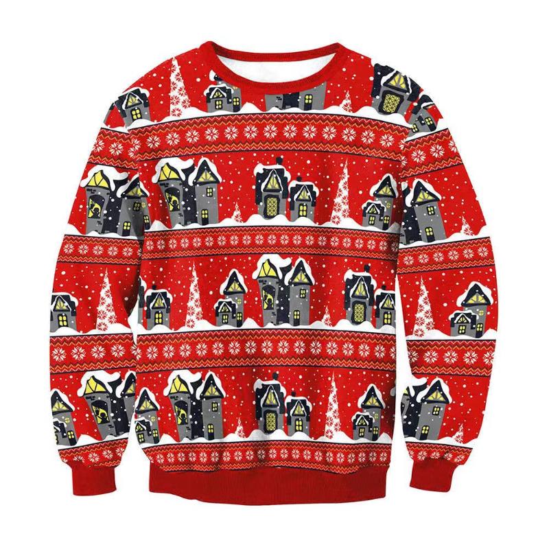 

Men's Sweaters Xmas House Printed Couples Ugly Christmas Round Neck Long Sleeve Sweatshirts Funny Holiday Party Women Man Jumper, White;black