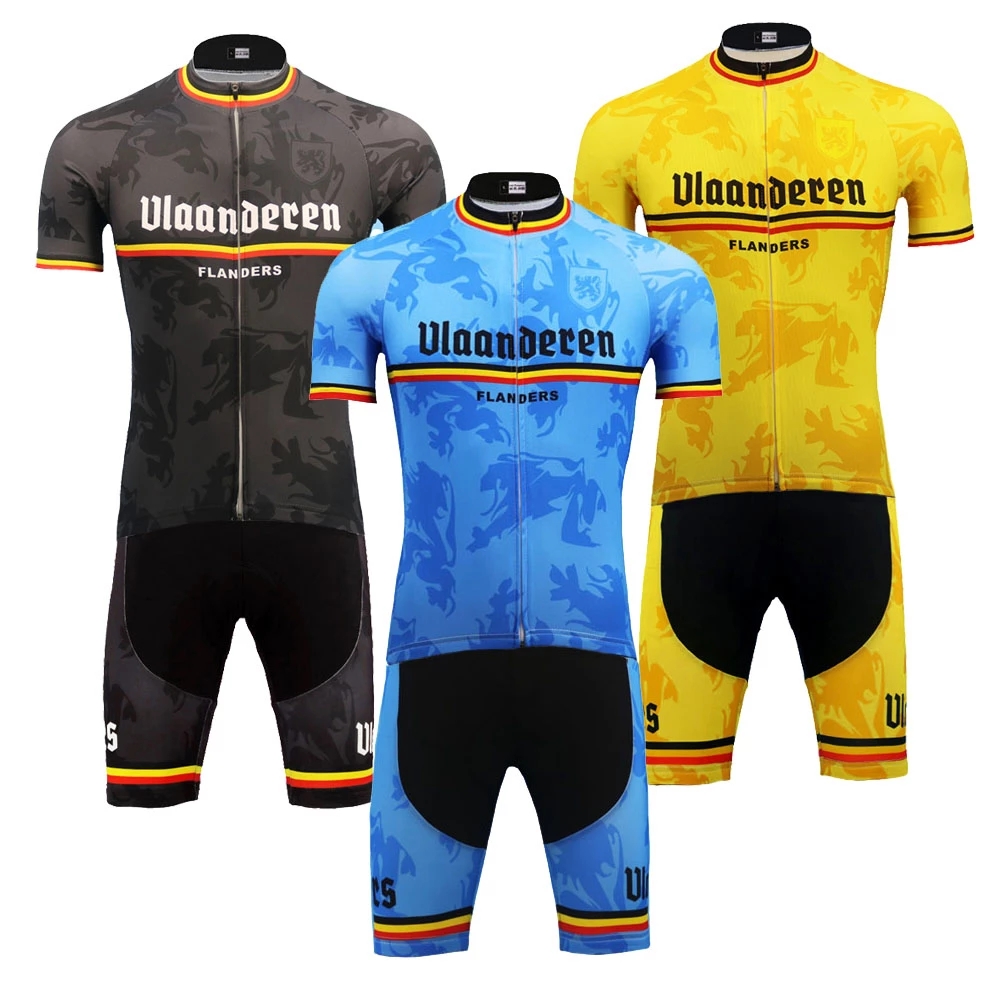 Tour De France 2021 Pro Team Flanders Cycling jersey Set ropa Ciclismo Men's Summer Breathable Cycling Clothing Bike Jersey Bib Shorts Suit-image-695001105