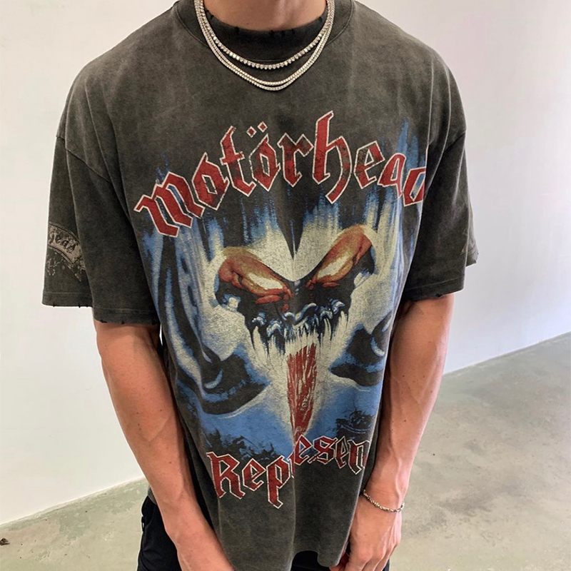 

Represent Vintage Graphic Cotton T-shirt Mens Casual Short Sleeves T Shirts Summer Tee Tops Men Women Hip Hop Streetwear MG210082, Black