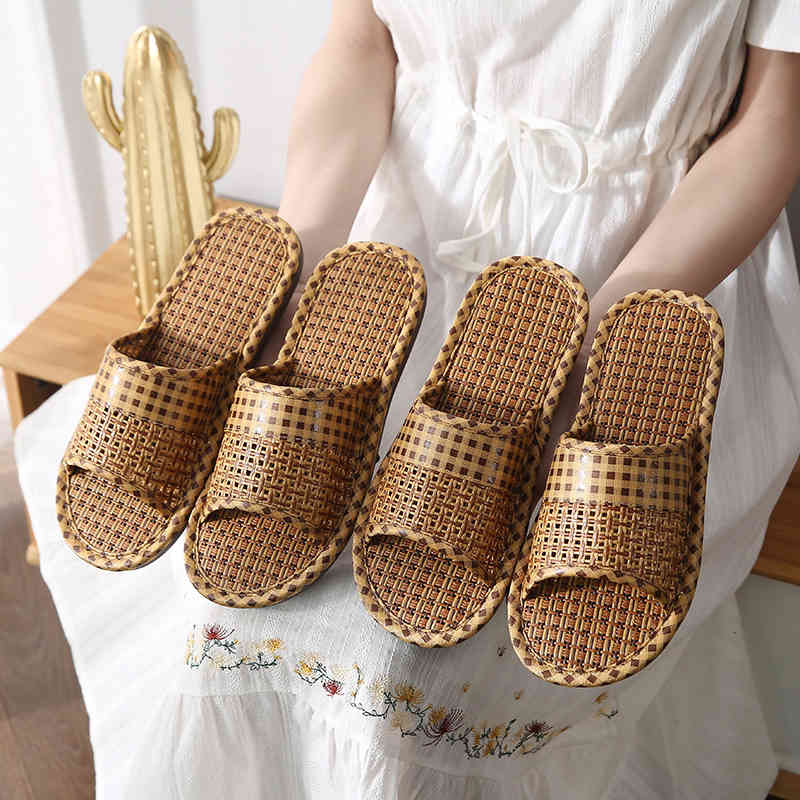 

sandals summer lovers of flat, anti-slip crochet slippers brand woman beach shoes home interior slides men sandals cane dr93, Black