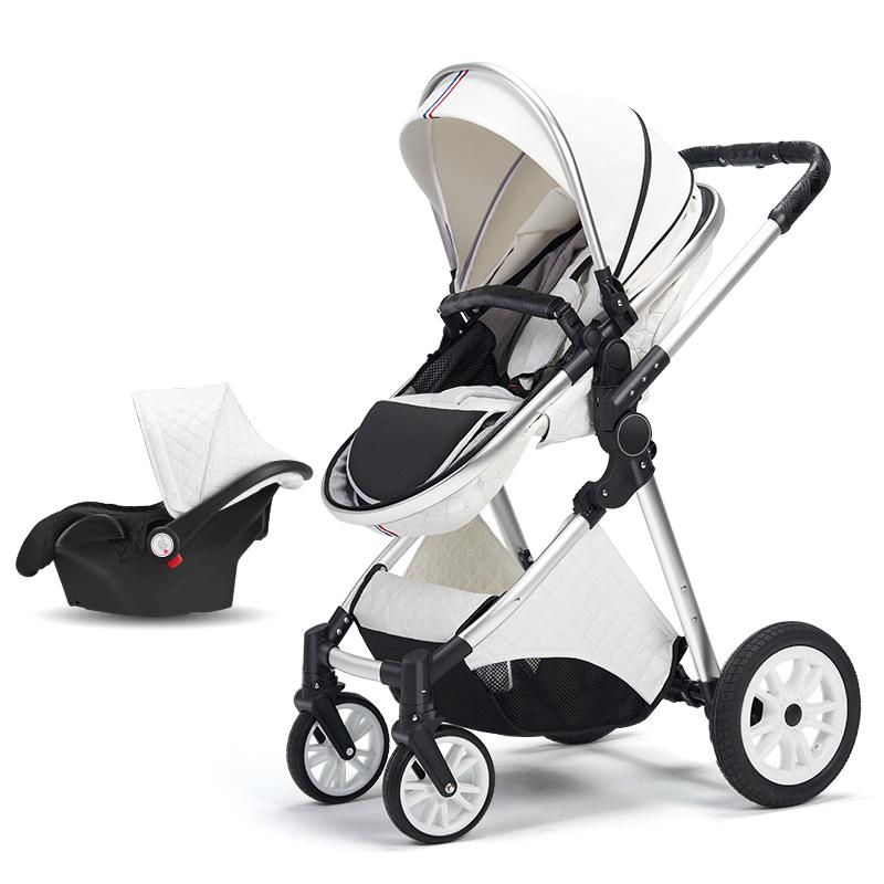 

Strollers# Luxurious Baby Stroller 3 In 1 Portable Travel Carriage Fold Pram High Landscape Aluminum Frame Born Infant
