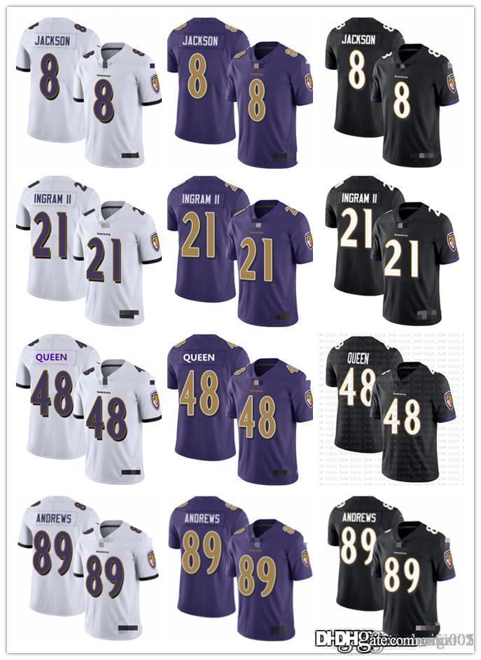 

Men Women Youth Baltimore Ravens 8 Lamar Jackson 48 Patrick Queen 89 Mark Andrews 21 Mark Ingram II Football Jersey, Black;red