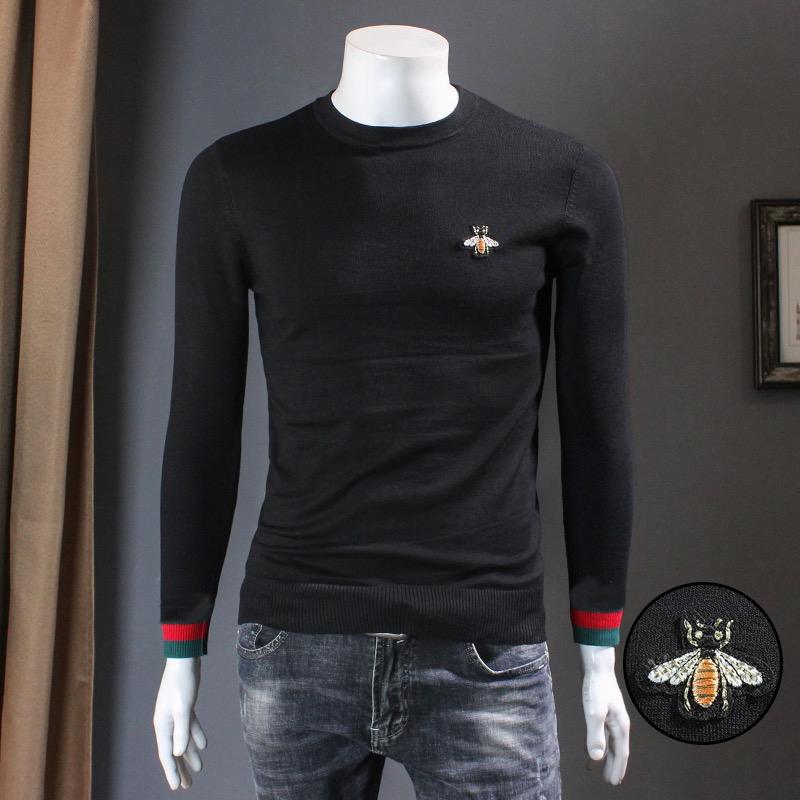 

Men's Sweaters High Grade Brand European Little Bee Badge Wool Sweater Autumn And Winter Trend Warm Knitted Pullover, Black