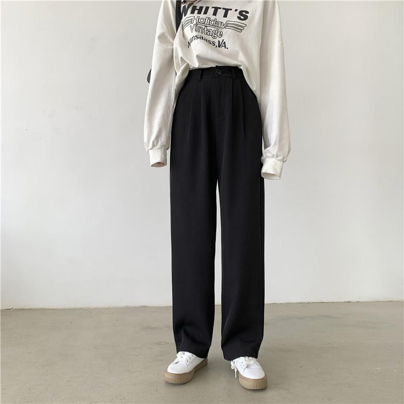 

Women's Pants & Capris CGC Spring Autumn Retro Women Suit High Waist Wide Leg Trousers Female Straight Office Lady Button Zip, Black;white