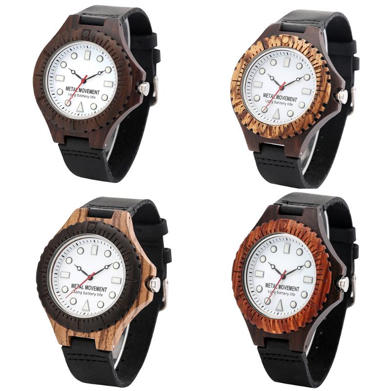 

Wristwatches Luminous Watch Wooden Leather Wristwatch Men's White Quartz Specily Dial Male Fashion Business Black Clocks With Product Manual, Leather wood watch d