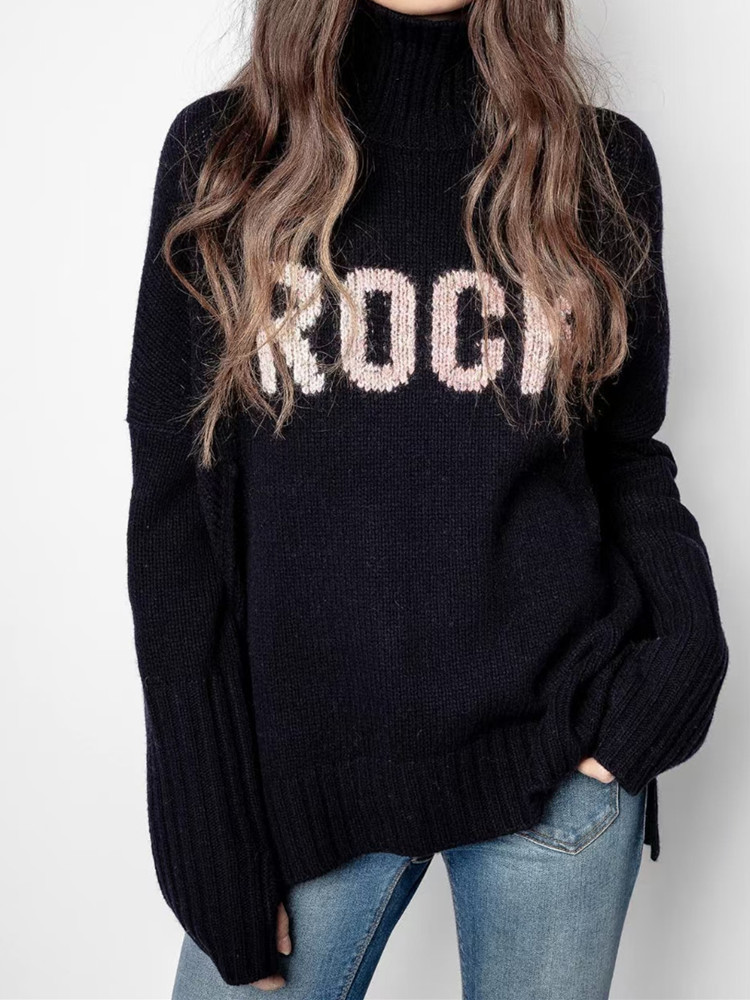 

women's sweaters wool shirt high card jacquard long casual sleeve loose female jumpers pull autumn dr49, White;black