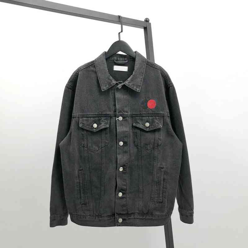 

Men's Jackets 20ss mens denim jacket retro casual lapel precision classic embroidery washed gray-black oversize perfect detail explosive jean tops LXUN, 1# shoe box