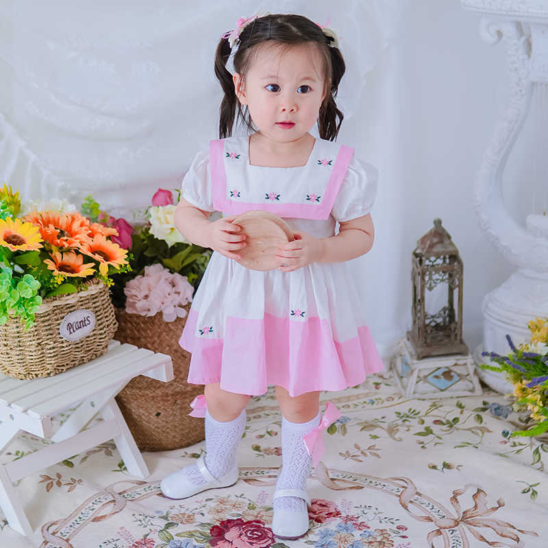 

Girls Embroidery Dresses For Toddler Children Princess Frocks Baby Boutique Robe Infant Birthday Dress Girl Spanish Vestidos 210615, White