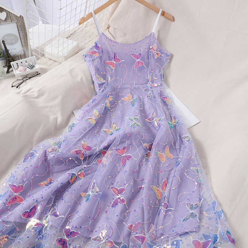 

Butterfly Dress Sequin Slip Dress Woman Elegant Sexy Beach Embroidery Mesh Party Dresses 2021 Evening Korean Kawaii Clothes Club Y0628, 86cm dress