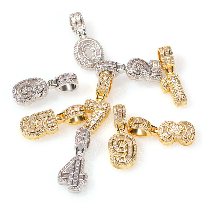 

Pendant Necklaces Hip Hop Bling Iced Out Arabic Numbers Pendants Men's Zircon Jewelry With 3mm Twist Chain