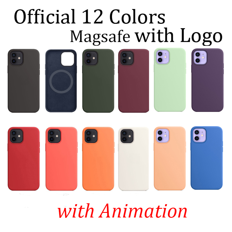 

Official Magsafe Silicone Phone Cases with Animation for iPhone 12 Mini Pro Max Back Cover Case Logo Retail Box, Kumquat