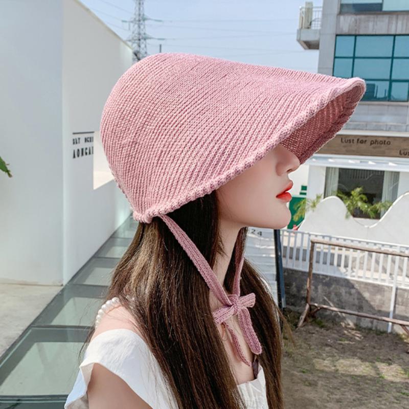 

Wide Brim Hats Hat Ladies Summer Sunscreen Panama Straw Bucket Solid Color Big SunHat Fedora Knitted Cap Outdoor Fisherman, Black