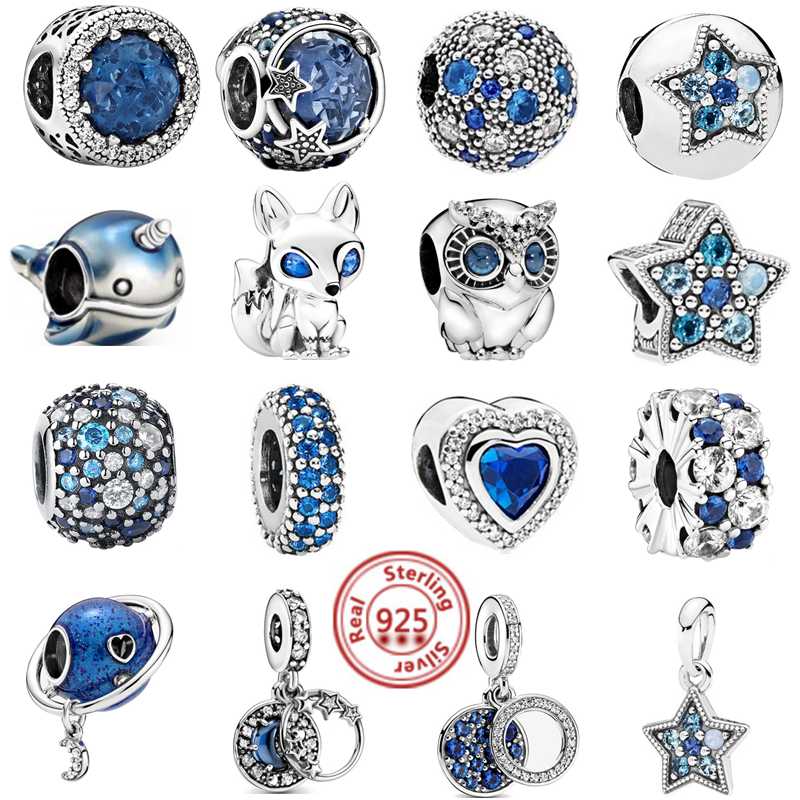 

Other 925 Sterling Silver Blue Series Charm Star Moon Big Zircon Sparkling Beads Fit Original Charms Bracelets DIY Jewelry