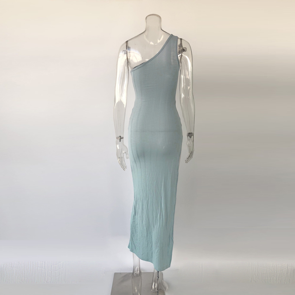 

2021kgfigu 2021 new arrivals dress women one shoulder sleeveless skinny bodycon club party women outfits, Black;gray