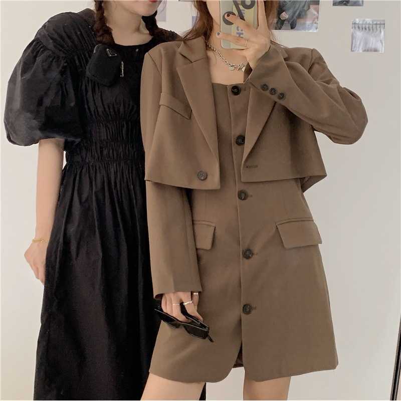 21 Spring Casual and Versatile Short Coat Single Breasted Suspender Drs Fashion Suit-image-702388616