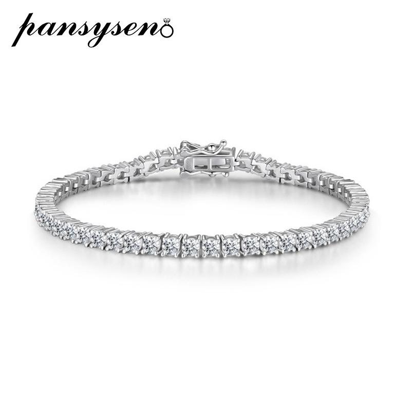

Other Bracelets PANSYSEN 3MM Round Cut Charm 925 Sterling Silver Created Moissanite Diamond Tennis Bracelet Fine Jewelry Drop, Golden;silver