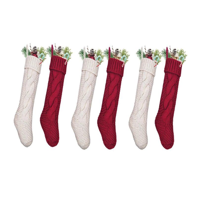 

Christmas Decorations Stocking Socks 6PCS/SET Solid Color Knitted Fireplace Xmas Tree Ornaments Year For Home