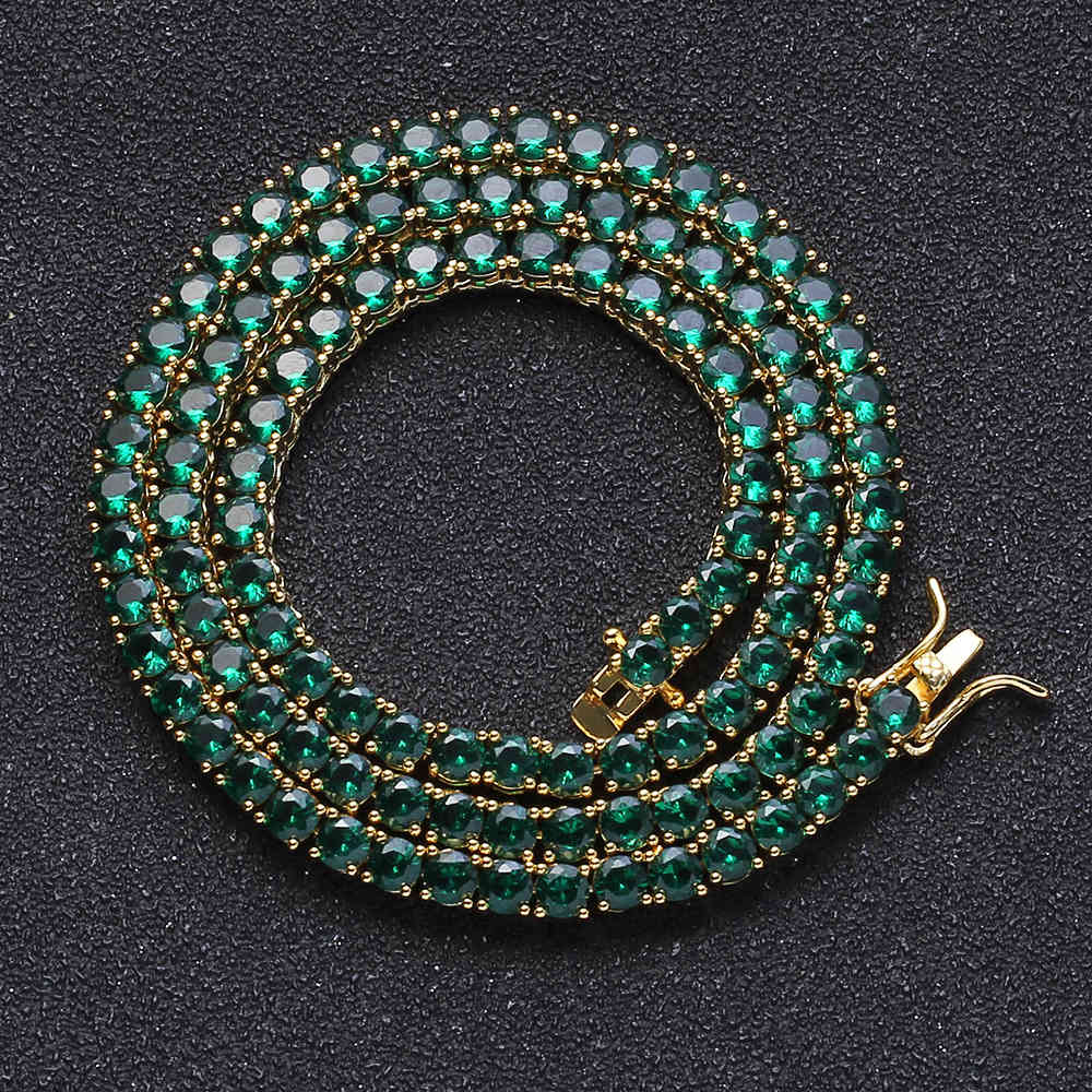 

Cz Tennis Chain 4mm Green Cubic Zirconia Bling Full Iced Out Choker Necklace Fashion Rock Hiphop Jewelry 18inch X0509