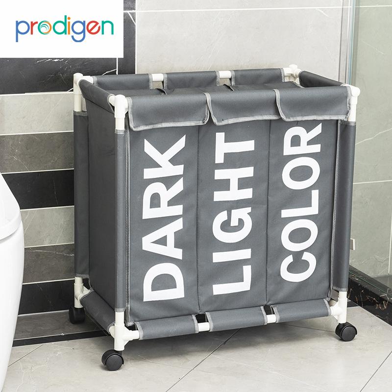 

Large Rolling Laundry Basket Organizer 3 Grid Hamper Bin Waterproof Bags For Dirty Clothes Storage Box