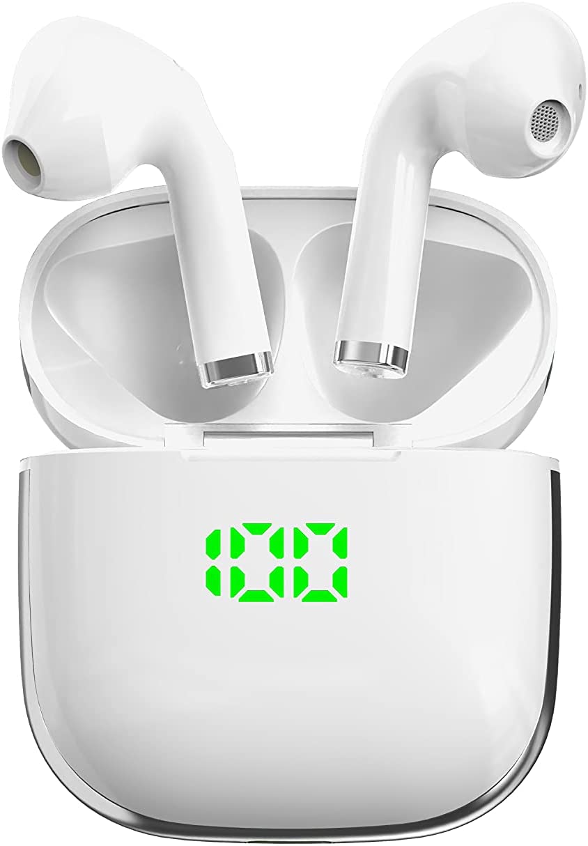 

TWS Bluetooth 5.1 Wireless Earbuds Auto-Pair in-Ear Headphones with Waterproof Shell Battery Power Display Charging Support Hi-Fi Stereo Deep Bass Touch Control, White
