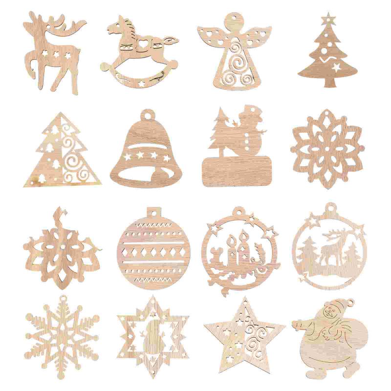 

Christmas Decorations 1 Set Of Unfinished Wooden Chips DIY Tree Hanging Ornament