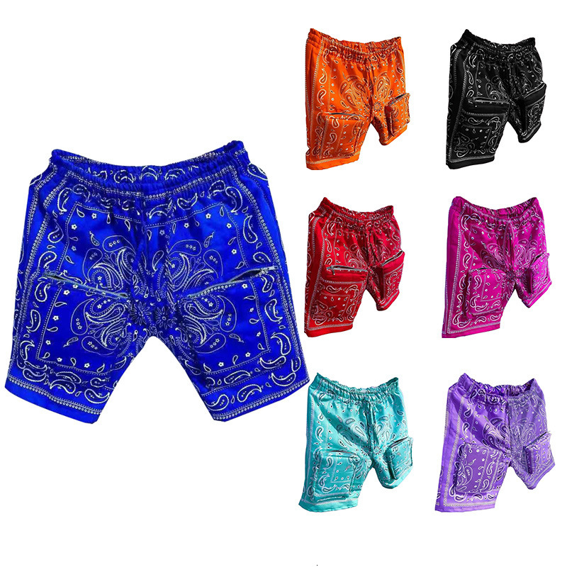 Men's Shorts Blue Paisley Jacquard Men Hip Hop Summer Streetwear Embroidery Bandanna Fashionable Loose Casual Knee Length VIY9