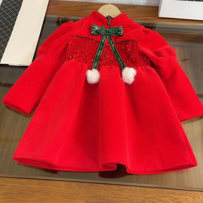 

Girl's Dresses 4135 Girls Cashmere Dress Warm Material Soft And Comfortable Letter Pattern 4-12Y, Red;yellow