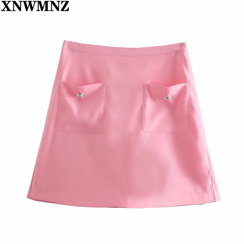 

Women high waist skort with patch pockets Woman Vintage Casual invisible side zip Summer Skirts Streetwear mini skirt 210520, Pink