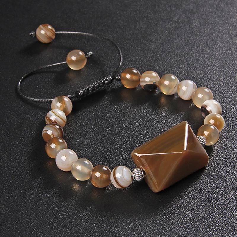 

Beaded, Strands Striped Agates Natural Stone Bracelet Round 8mm Yellow Tiger Eye Beads Charm Braided For Women Men Yoga Energy Jewelry