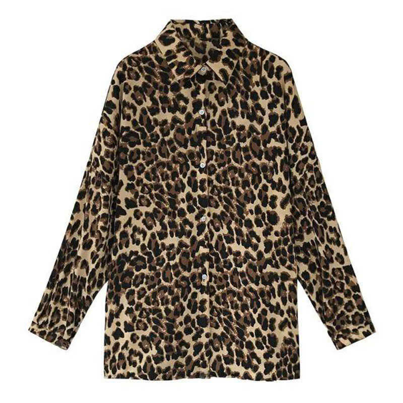 

Leopard Printed Blusas Feminina Plus Size Autumn Elegant Casual Blouse Long Sleeve Loose Shirt Tops Red Yellow DF2239 210609, Beige