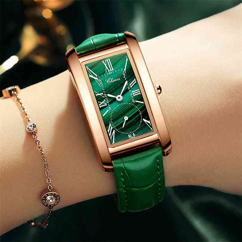 

CHENXI Top Brand Luxury Women Elegant Quartz Watch Malachite Green Casual Waterproof Leather Ladies Wristwatch Relogio Feminino 210604, Slivery;brown