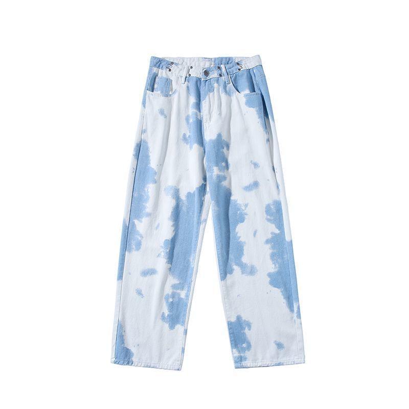 

Men's Jeans Y2K Men Gradient Tie-dye Overalls European And American Retro Casual Pants Loose High Street Style Trousers Autumn, Blue