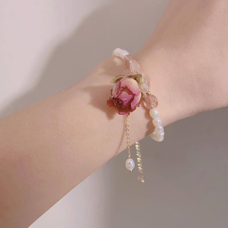 

Link, Chain Fashion Creative Eternal Flower Natural Pearl Earrings Retro Adjustable Freshwater Bracelet Jewelry, Black