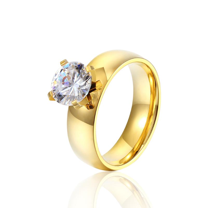 

Top Quality 6mm Wide Glossy Stainless Steel Crystal Engagement Rings For Women Wedding Gift Ring Fashion Jewelry