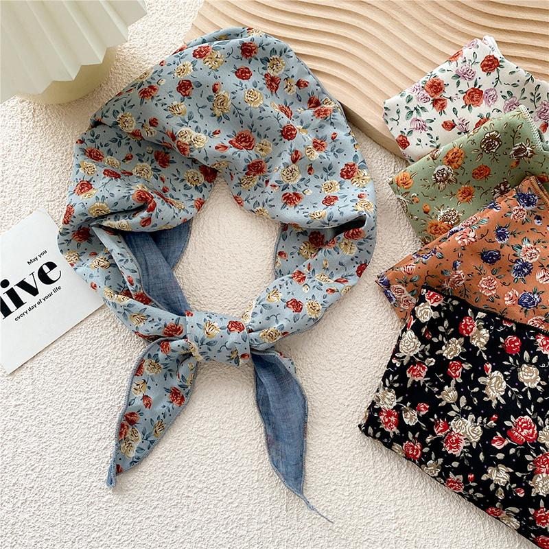 

Scarves Western Style Elegant Silk Scarf Women Fashion Temperament Polychromatic Floral Neck Headband Beautiful Muslim Hijab