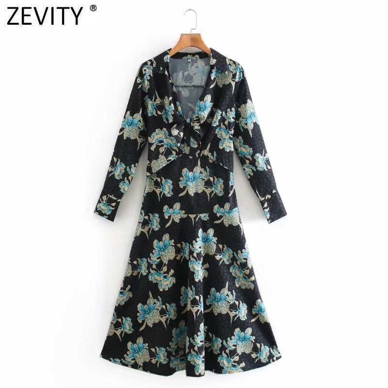 

Zevity Women Vintage Front Bowknot Flower Print Casual Slim Midi Dress Femme Long Sleeve A Line Vestido Chic Clothing DS4794 210603, As pic ds4794ld