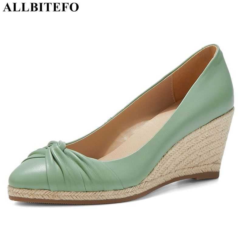 

ALLBITEFO soft genuine leather high heel shoes stiletto fashon leisure wedges heel women heels shoes high heels women 210611, As picture
