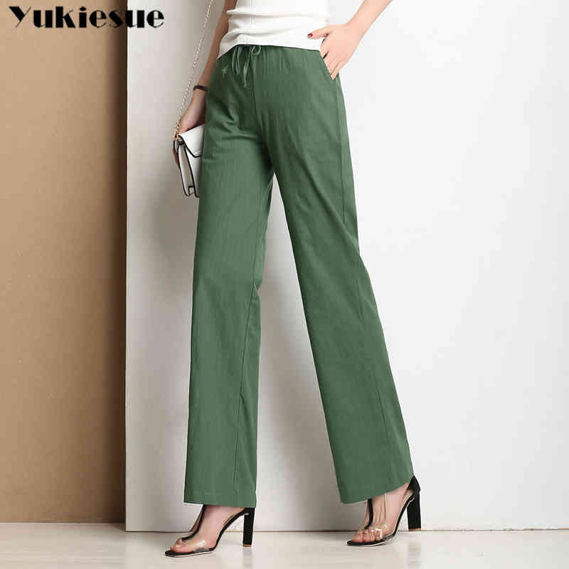 

Spring Summer High Waist Thin cotton linen Wide Leg Pants Women' Loose Casual solid Korean Women Plus size 210518, Black