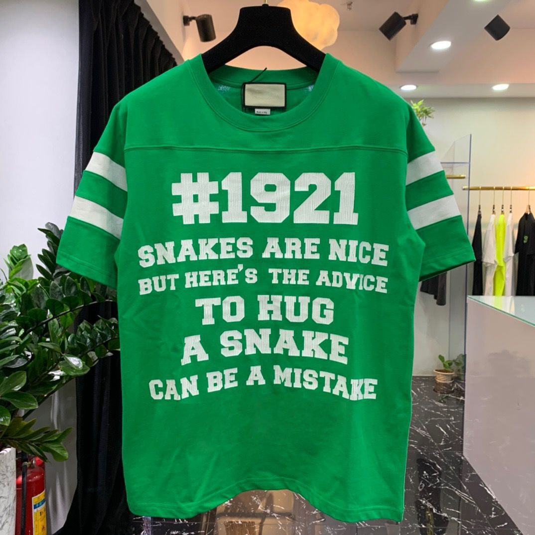 

2021ss Fashion Luxury Design Summer Women T-shirt High Quality Short Sleeve Letter Printing Casual O-Neck Cotton To Hug a Snake Top, Green