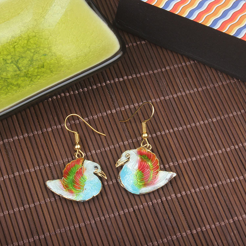 

Handwork Colorful Cute Enamel Elephant Swan Charm Earrings Cloisonne Filigree Eardrop Ladies Accessories Ear Dangle Animal Copper Jewelry