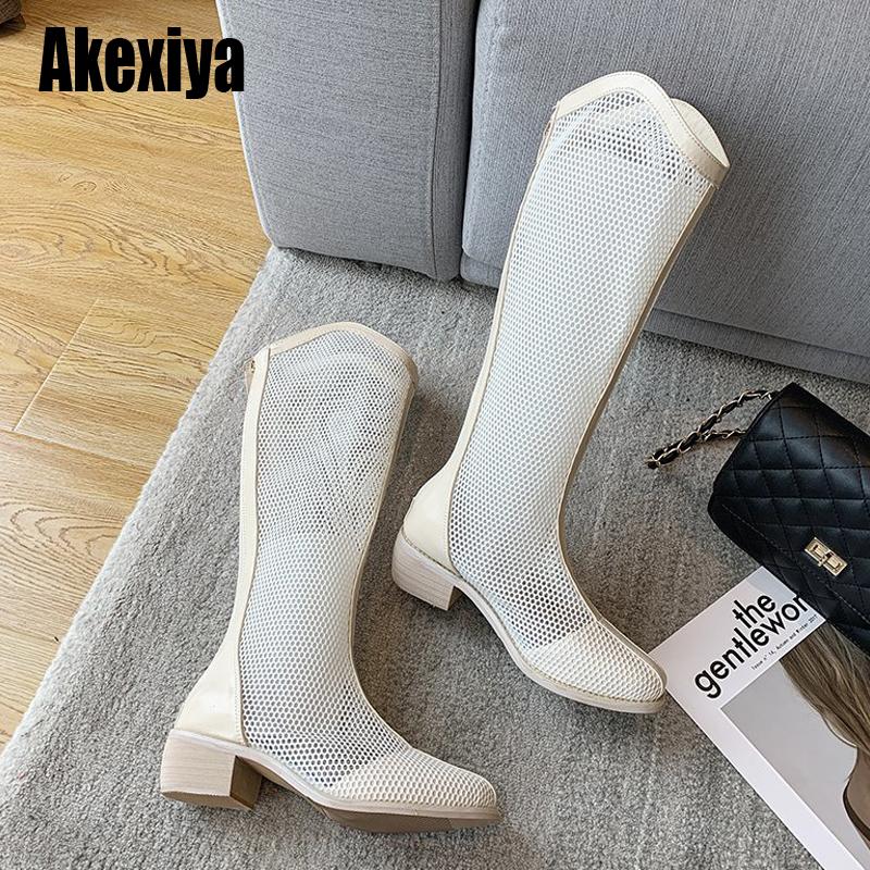 

Women Sandals Boots 2021 Summer Zipper Mesh Breathable Med Heels Fashion Designer Shoe Size 35-39 BC261, Black