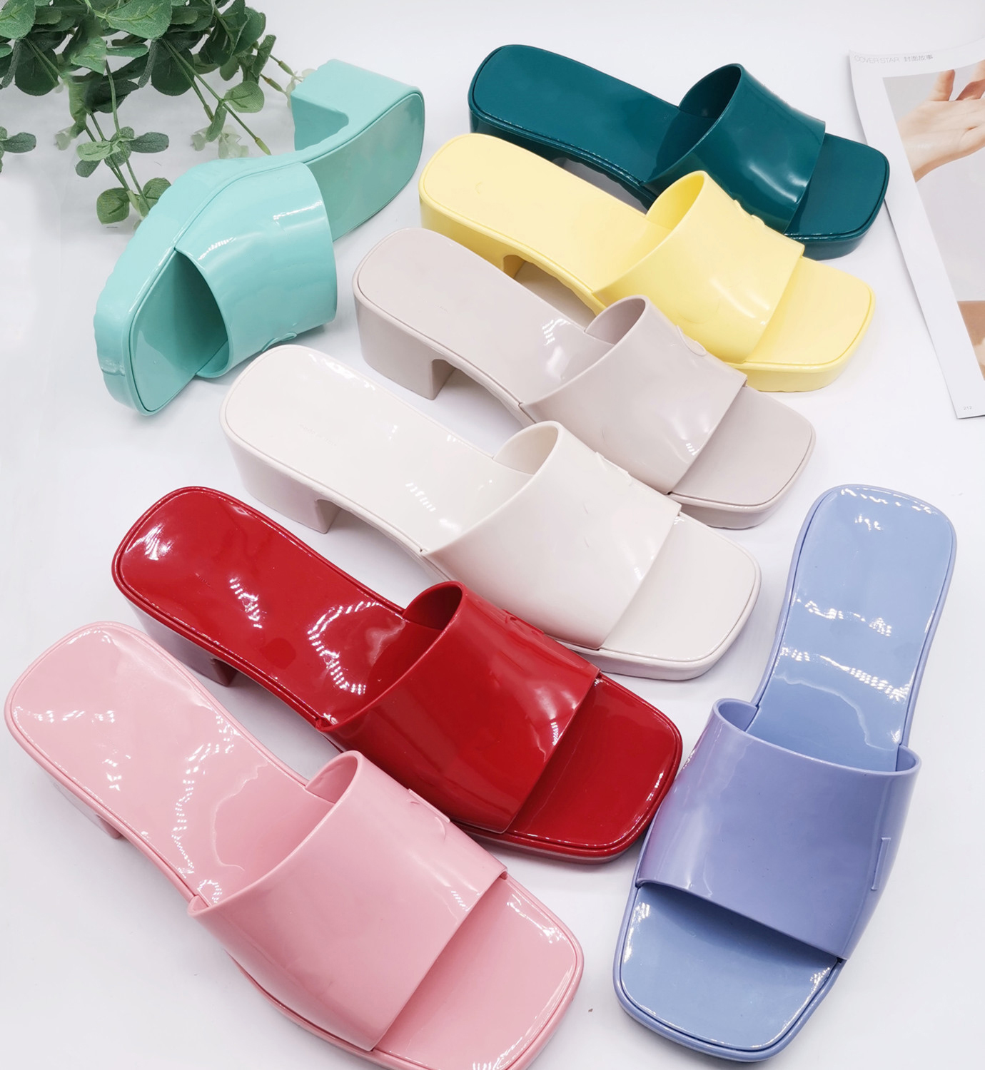 

2021 Women High Heels Sexy Slippers Candy Colors Rubber Solid Jelly Shoes Fashion Summer Slides Women Desginer, Blue