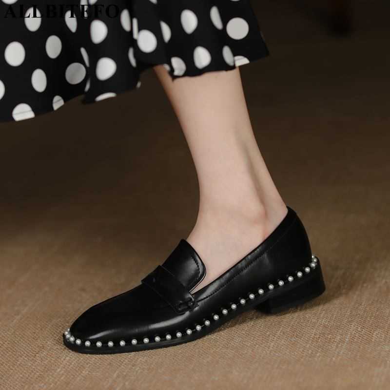 

ALLBITEFO Beaded Design natural genuine leather women heels Sheepskin insole spring fashion leisure high heel shoes high heels 210611, As picture