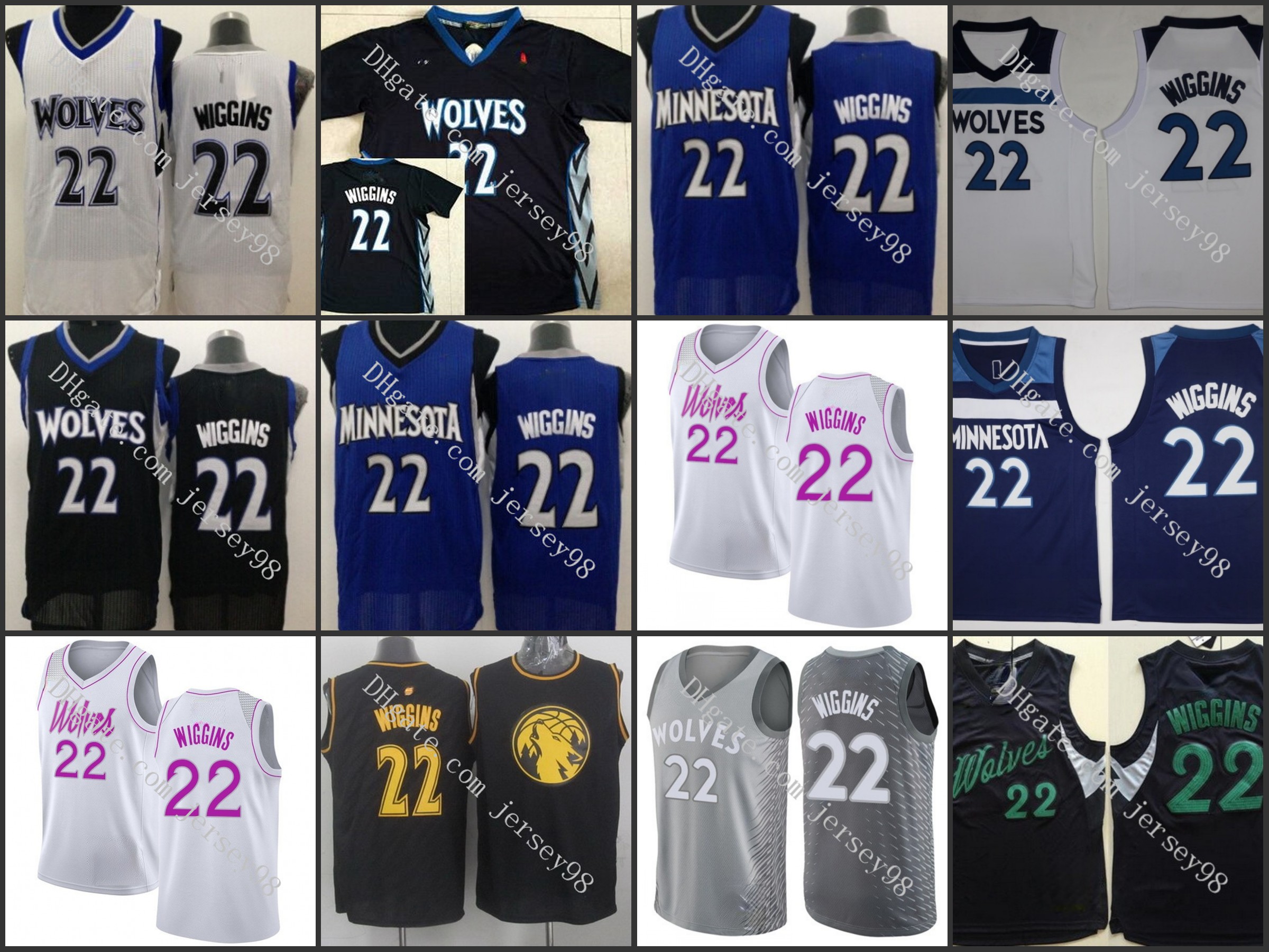 

Minnesota Timberwolves men 22 Andrew Wiggins retro Basketball Jersey, Black