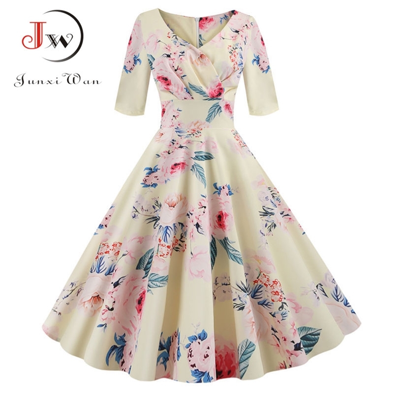 

Women flower print Autumn dress Casual Winter half sleeve Elegant Vintage dress Robe femme plus size pinup office party vestidos 210630, Pettiskirt red
