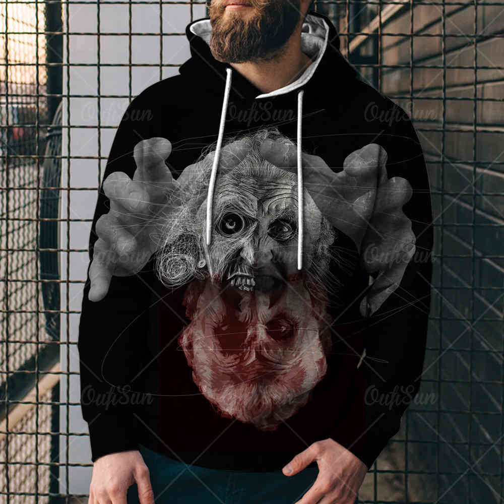 

2021 spring and autumn 3d sweater street horror seri classic 3d printed men's casual sports hooded 3d sweater5e5j, Black