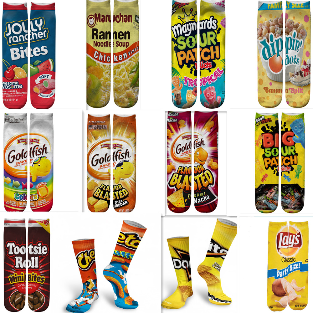 

Custom DIY Novelty Womens Mens 3D Cartoon Socks Funny Snack Harajuku Unisex Trend Compression Street Chips Printing Sock Skateboarding Teen Stocking, White