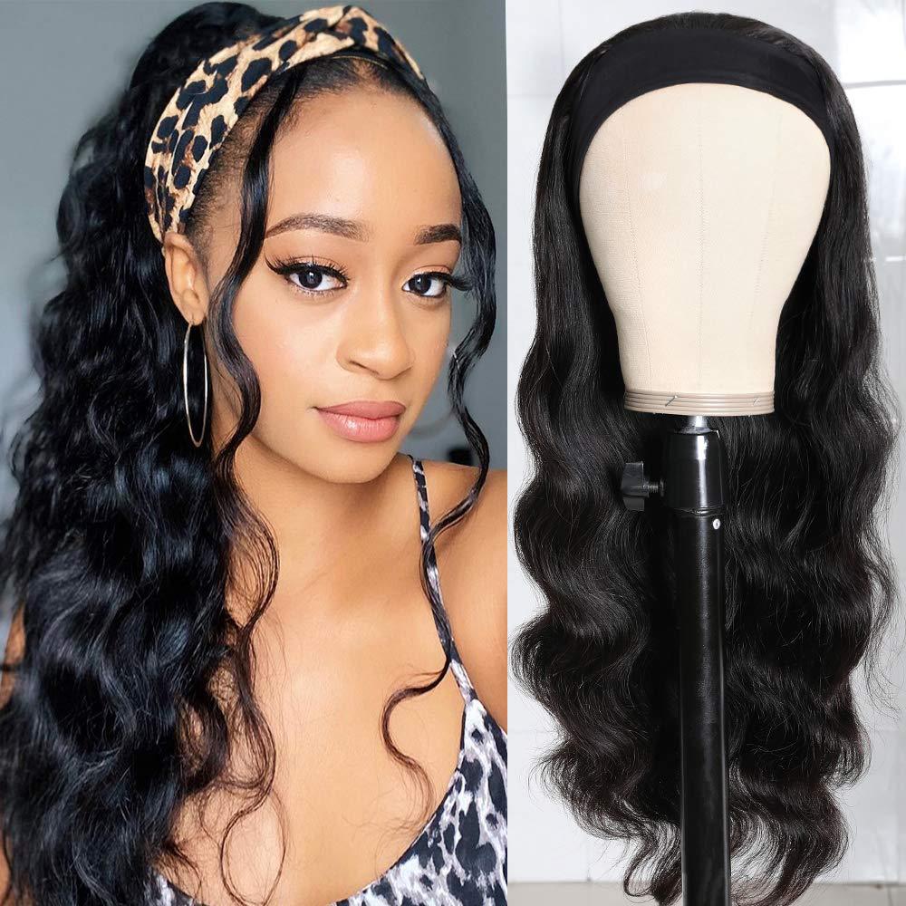 

Wig human hair 55CM full set of headband wigs big wave long curly YKL603, Black